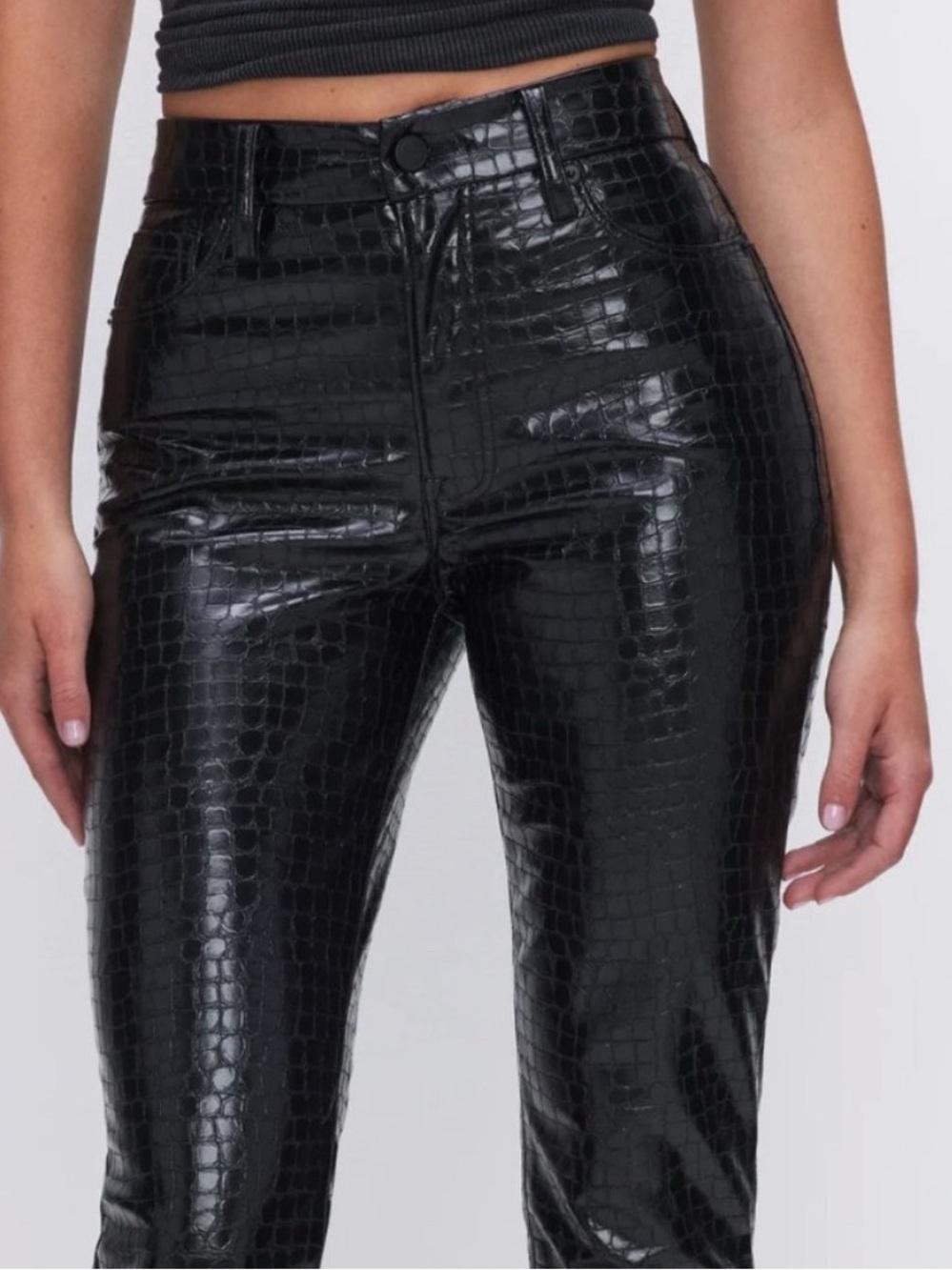 Mesmerize High Shine Black Croc-Embossed  Pants Size 8